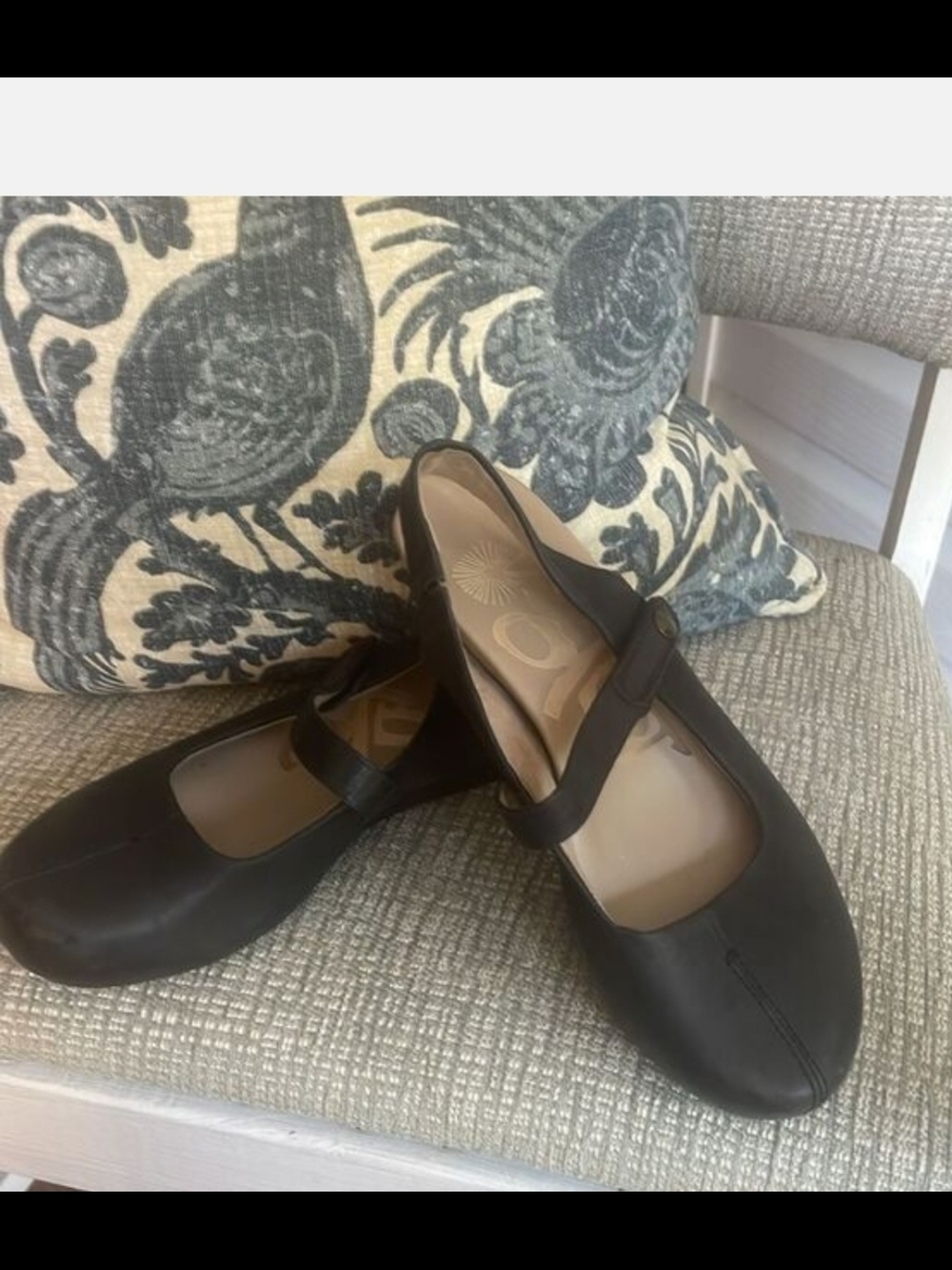 Navy Leather Mary Jane Flats with Strap